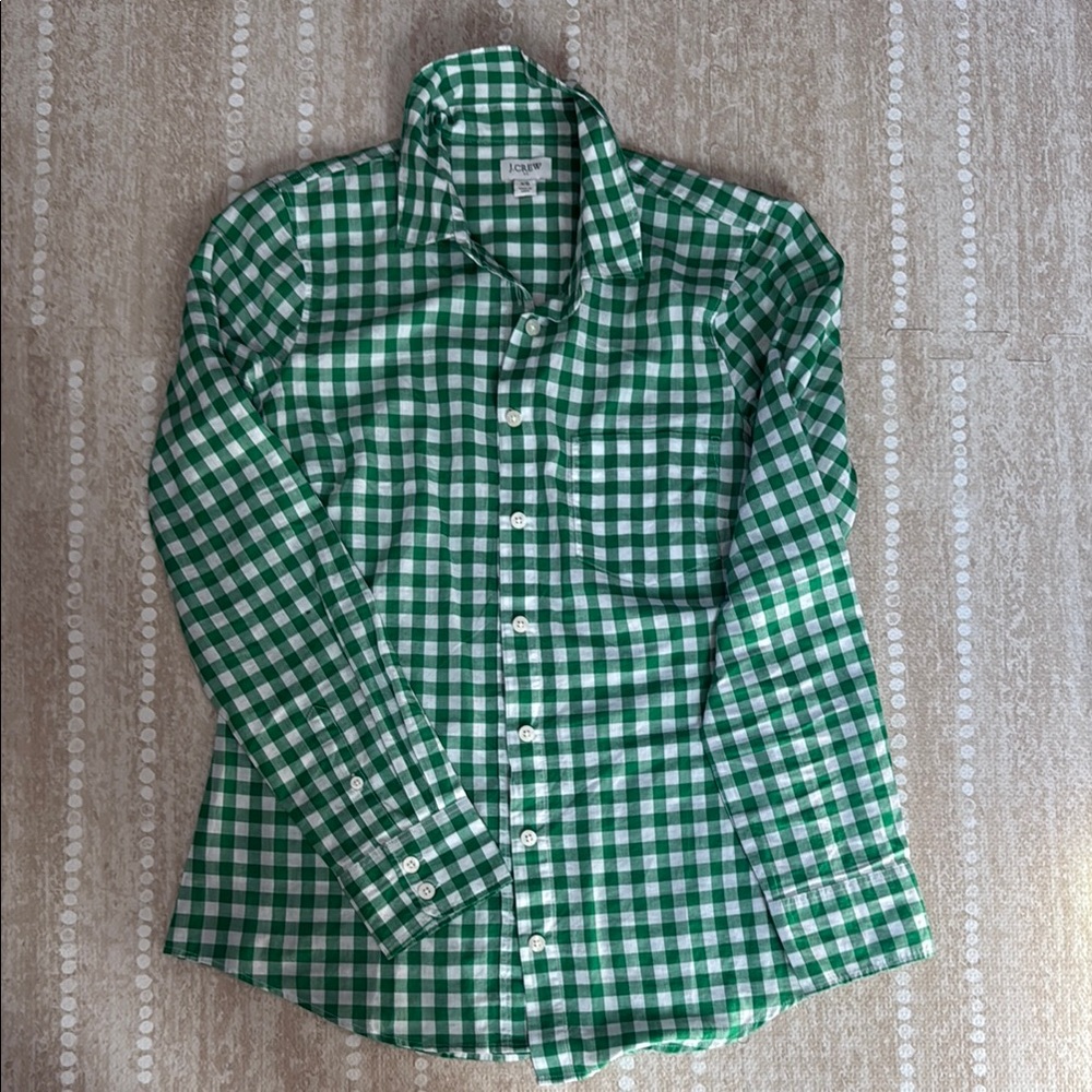 J. Crew Green and White Gingham Button Down Shirt